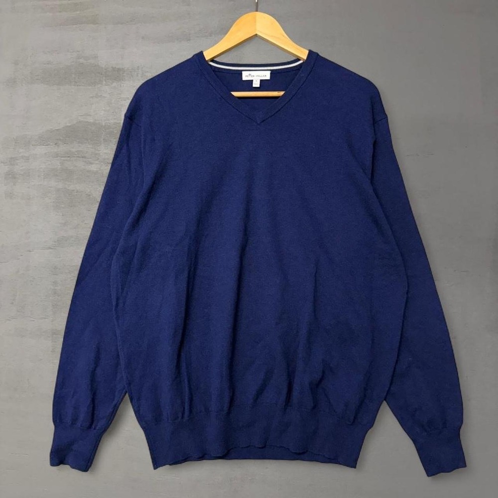 Peter Millar Crown V-Neck Sweater Navy Blue Pima Cotton Silk Cashmere Large